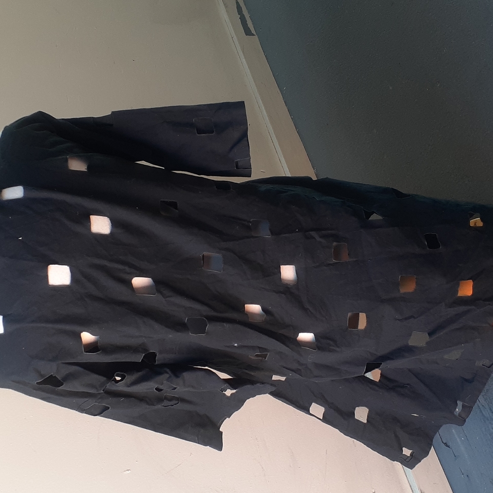Free Style Square cut outs open Front black Cloth duster Jacket 3/4 Sleeves M L - Picture 4 of 8